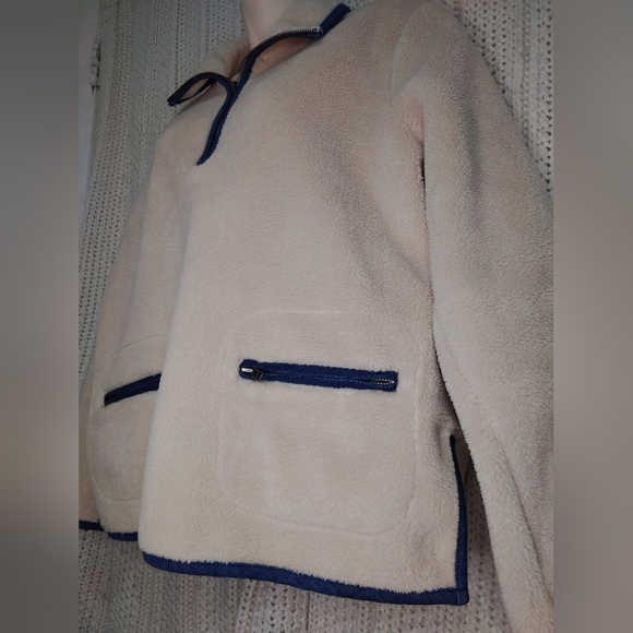 Madewell women's Sherpa denim trim half zip NWOT - Picture 2 of 6